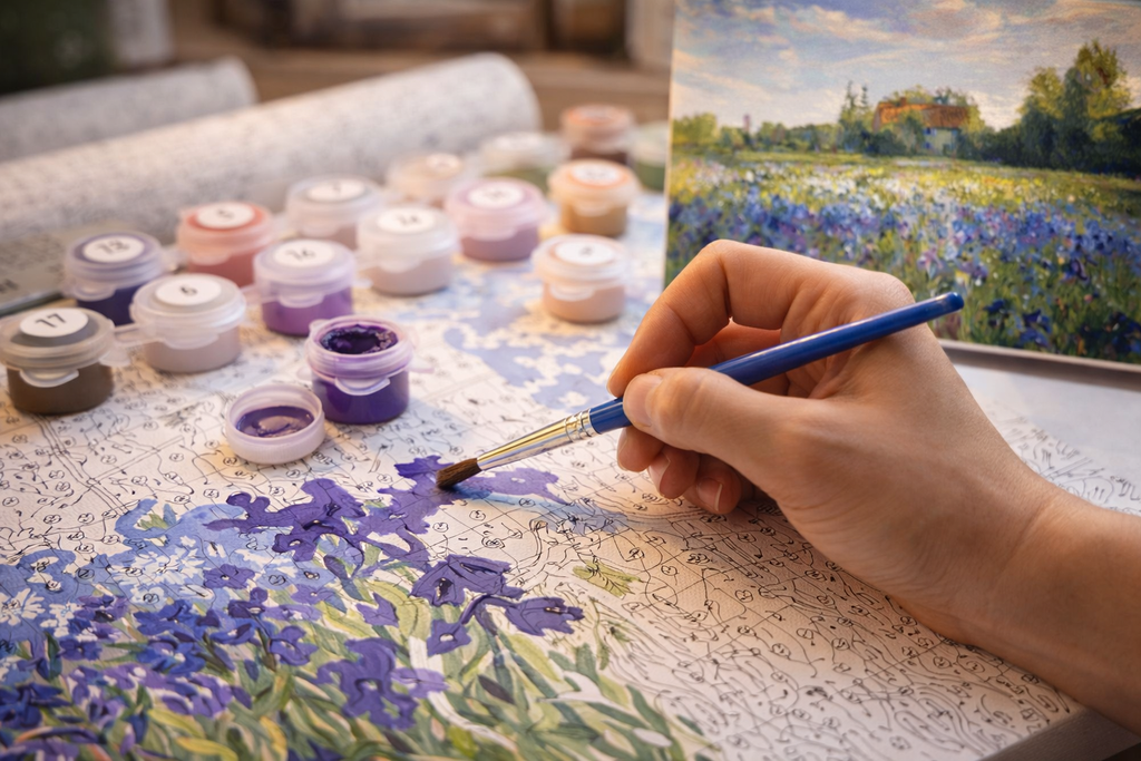 Countryside Field & Blue Flowers – Paint by Numbers Kit