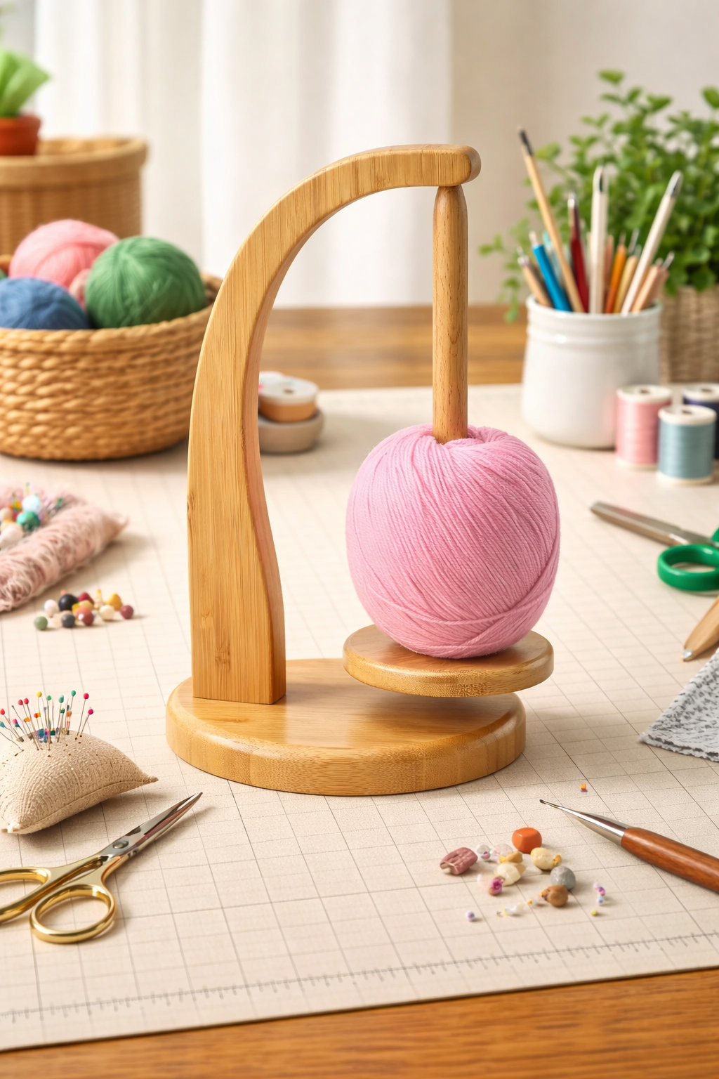 Levitating Premium Yarn Holder – Magnetic Wooden Yarn Stand