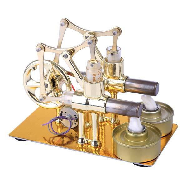 Dual-Cylinder Stirling Engine Generator – Heat-Powered Mechanical Model with Bulb