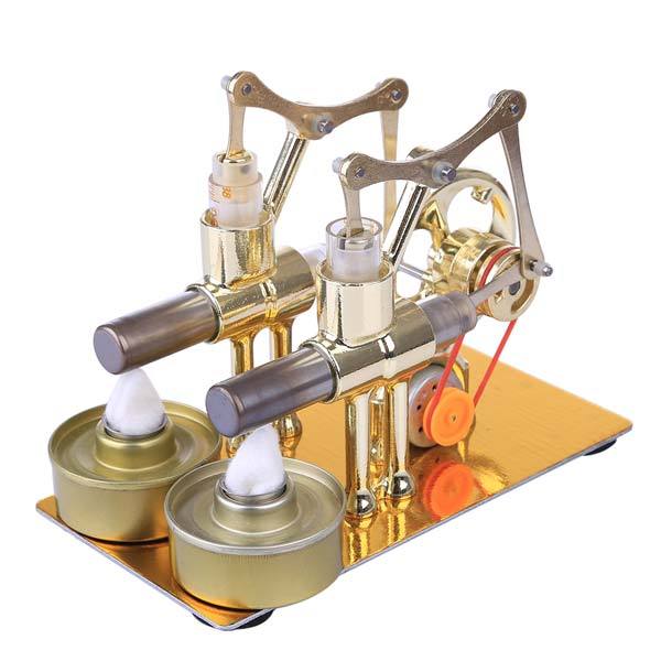 Dual-Cylinder Stirling Engine Generator – Heat-Powered Mechanical Model with Bulb