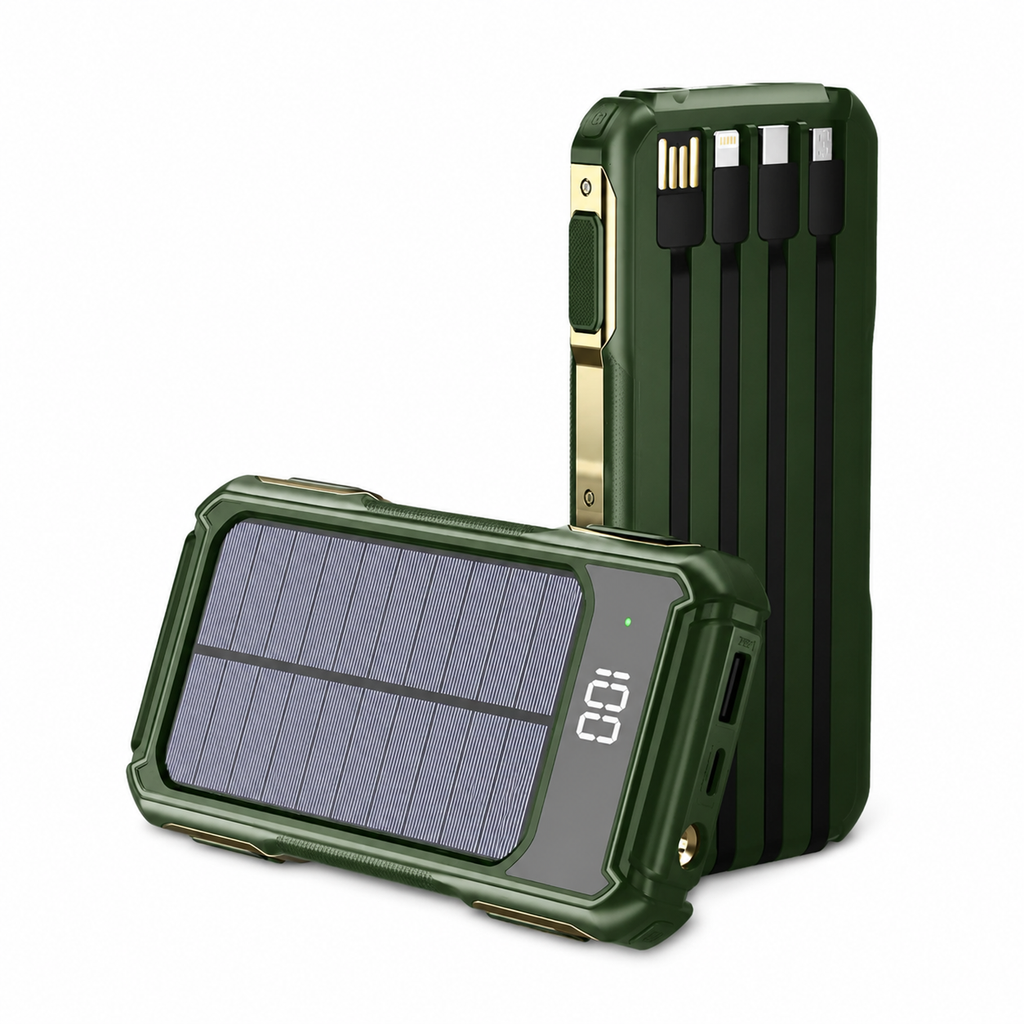 10000mAh Solar Power Bank – Waterproof Portable Charger with LED Torch, Compass & Carabiner