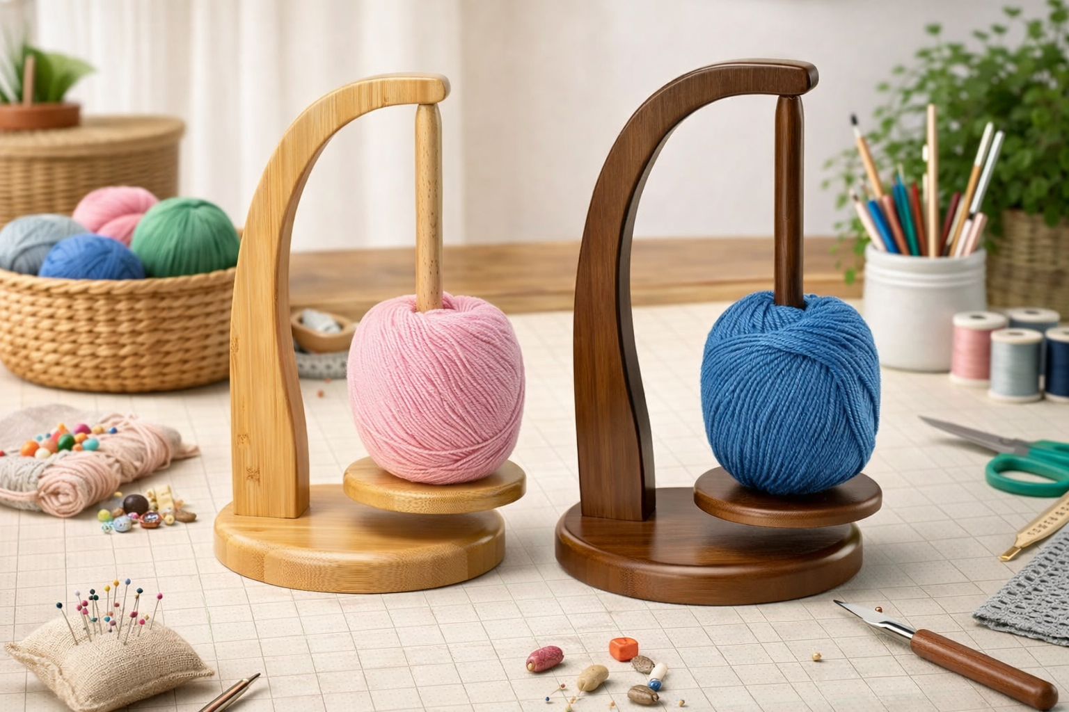 Levitating Premium Yarn Holder – Magnetic Wooden Yarn Stand