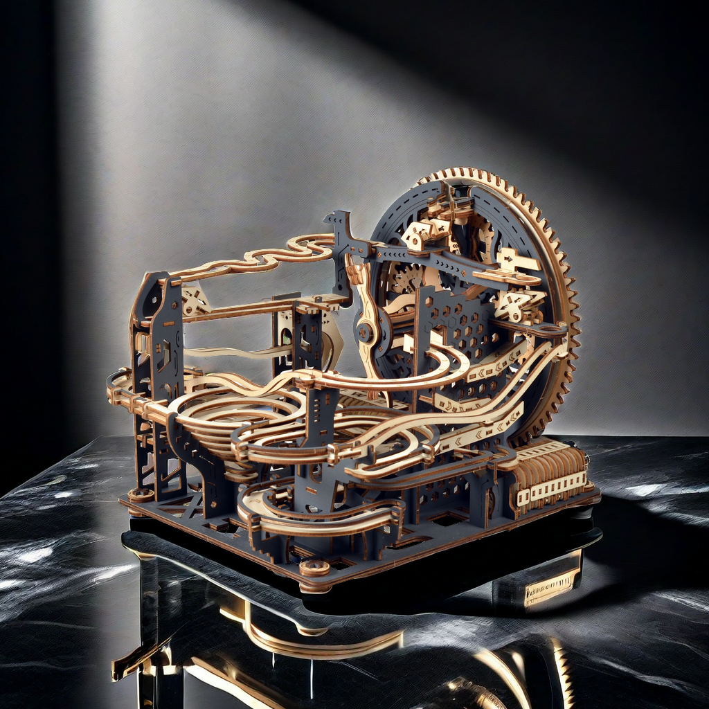 Motorized Wooden Marble Run Puzzle – Mechanical 3D Model Kit (362 Pieces)