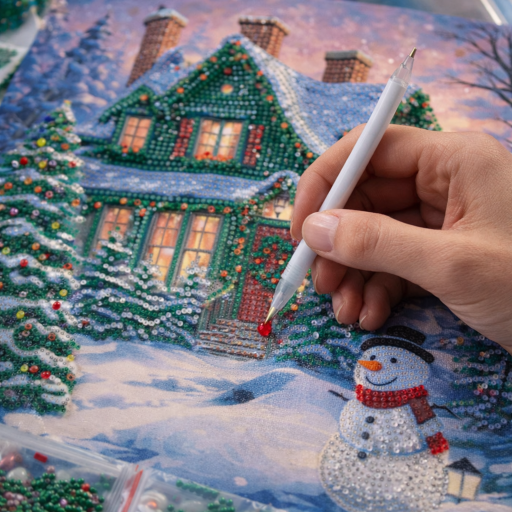 Snowy Paradise Crystal Art Canvas – Festive Diamond Painting Kit