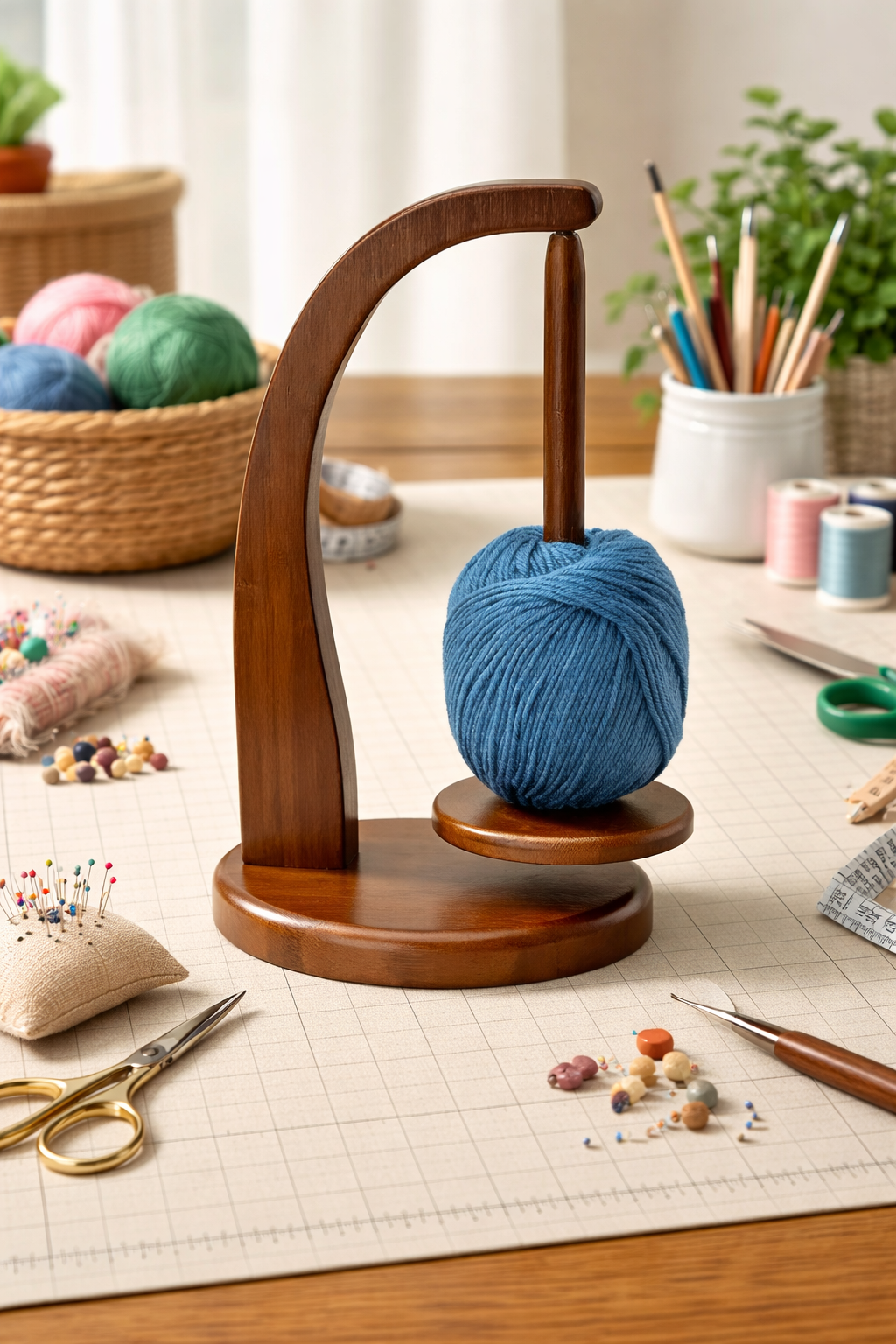 Levitating Premium Yarn Holder – Magnetic Wooden Yarn Stand