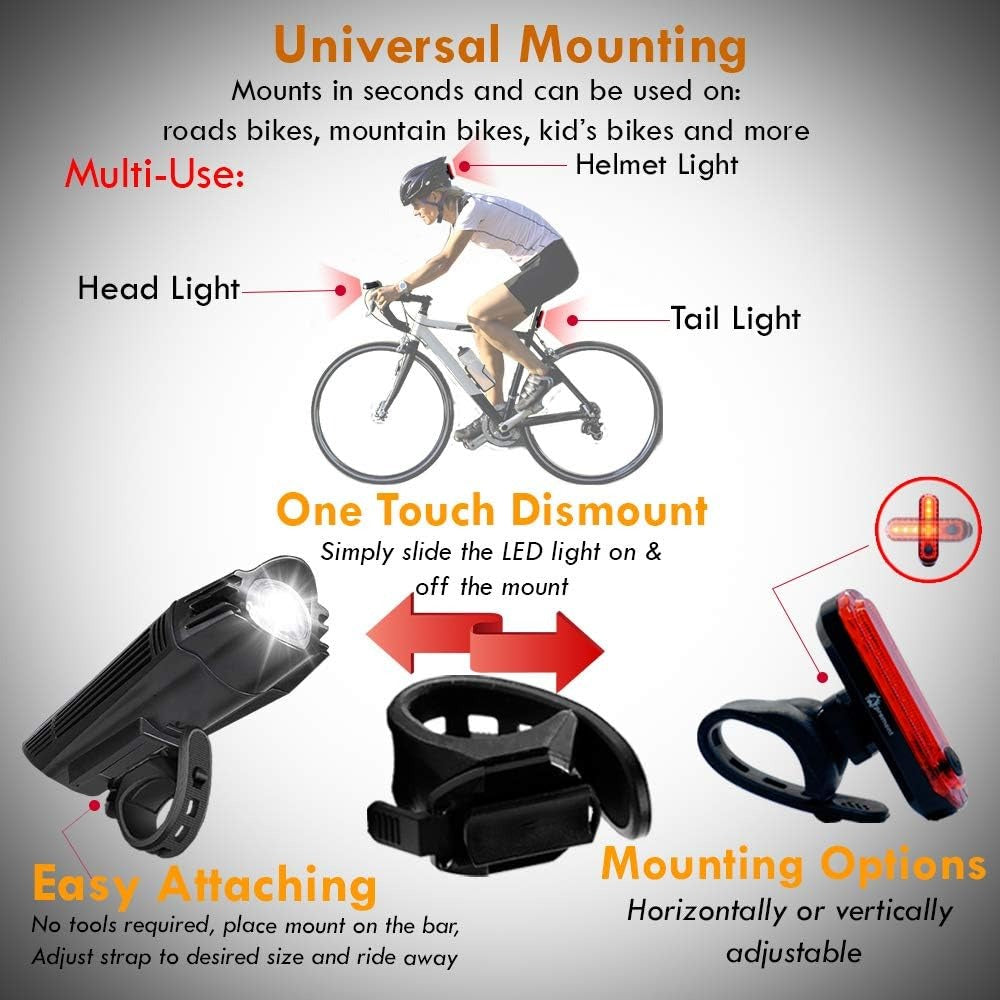 Bicycle Light Set – USB Rechargeable Front & Rear Bike Lights | IPX4 Water-Resistant