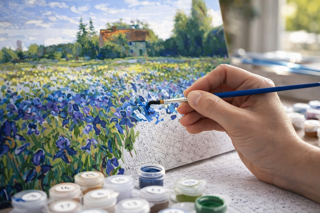 Countryside Field & Blue Flowers – Paint by Numbers Kit