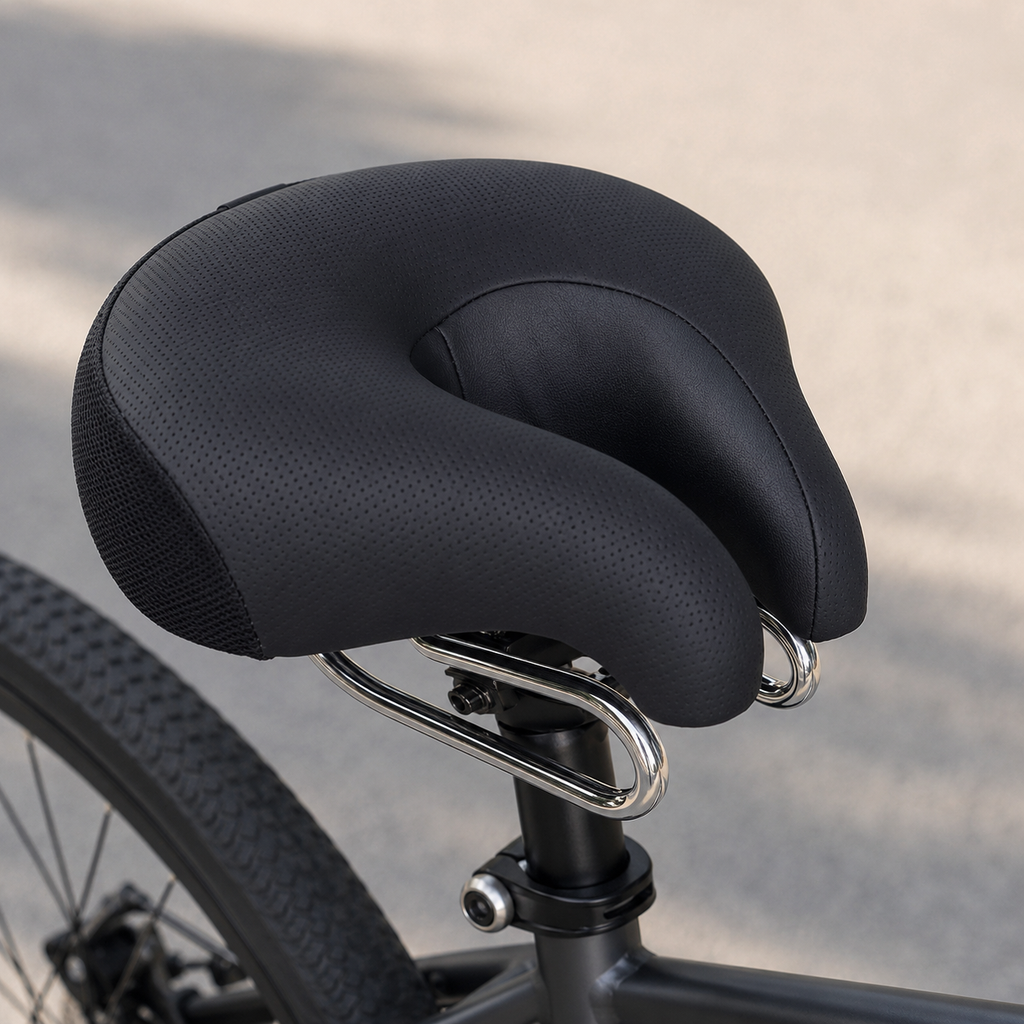 Wide Noseless Bike Saddle – Pressure-Free Padded Cycling Seat for Mountain & Road Bikes