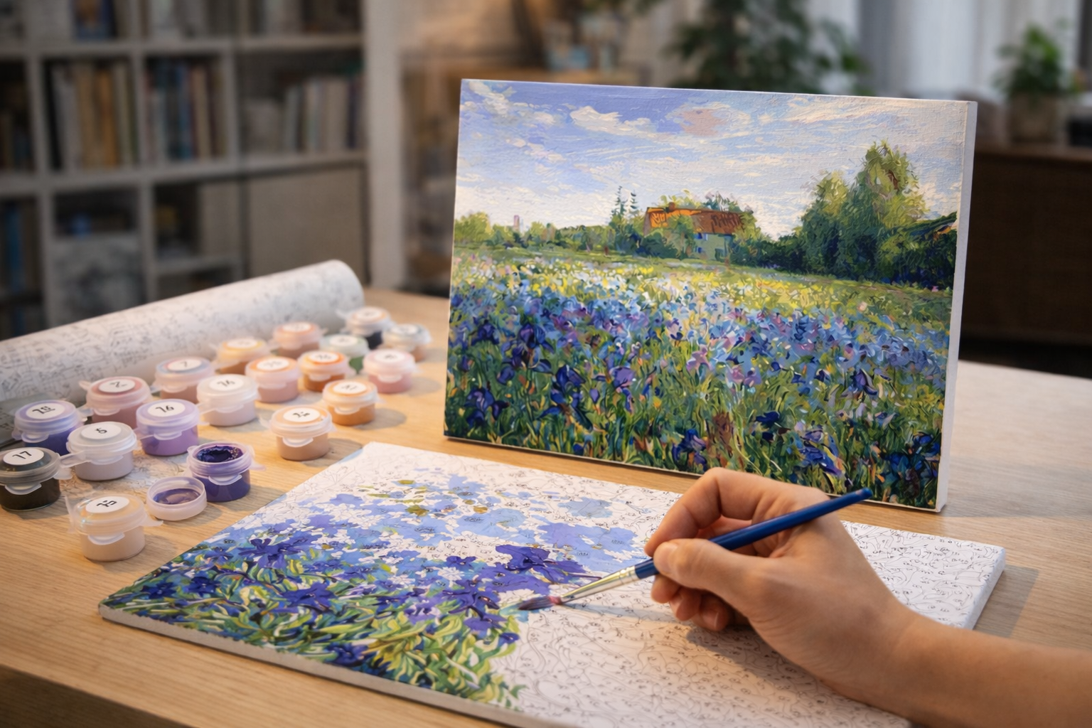Countryside Field & Blue Flowers – Paint by Numbers Kit
