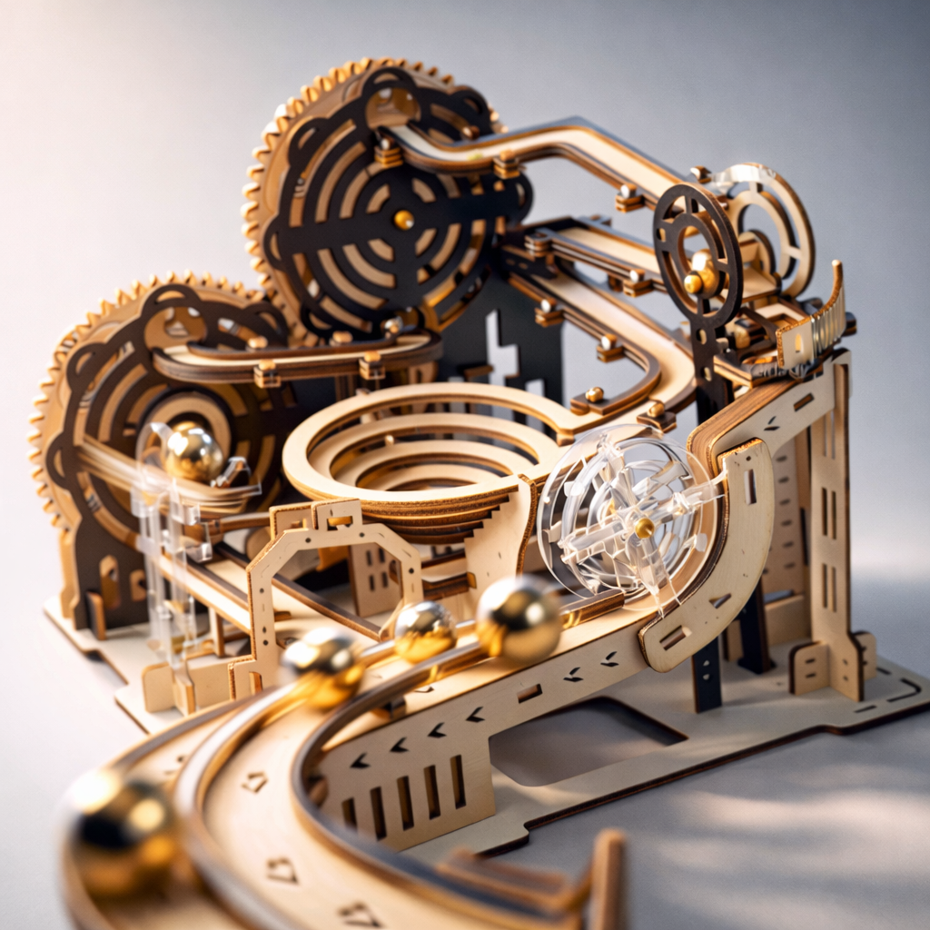 Electric Catapult Marble Run – Motorized 3D Wooden Kinetic Puzzle