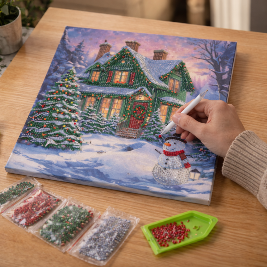 Snowy Paradise Crystal Art Canvas – Festive Diamond Painting Kit