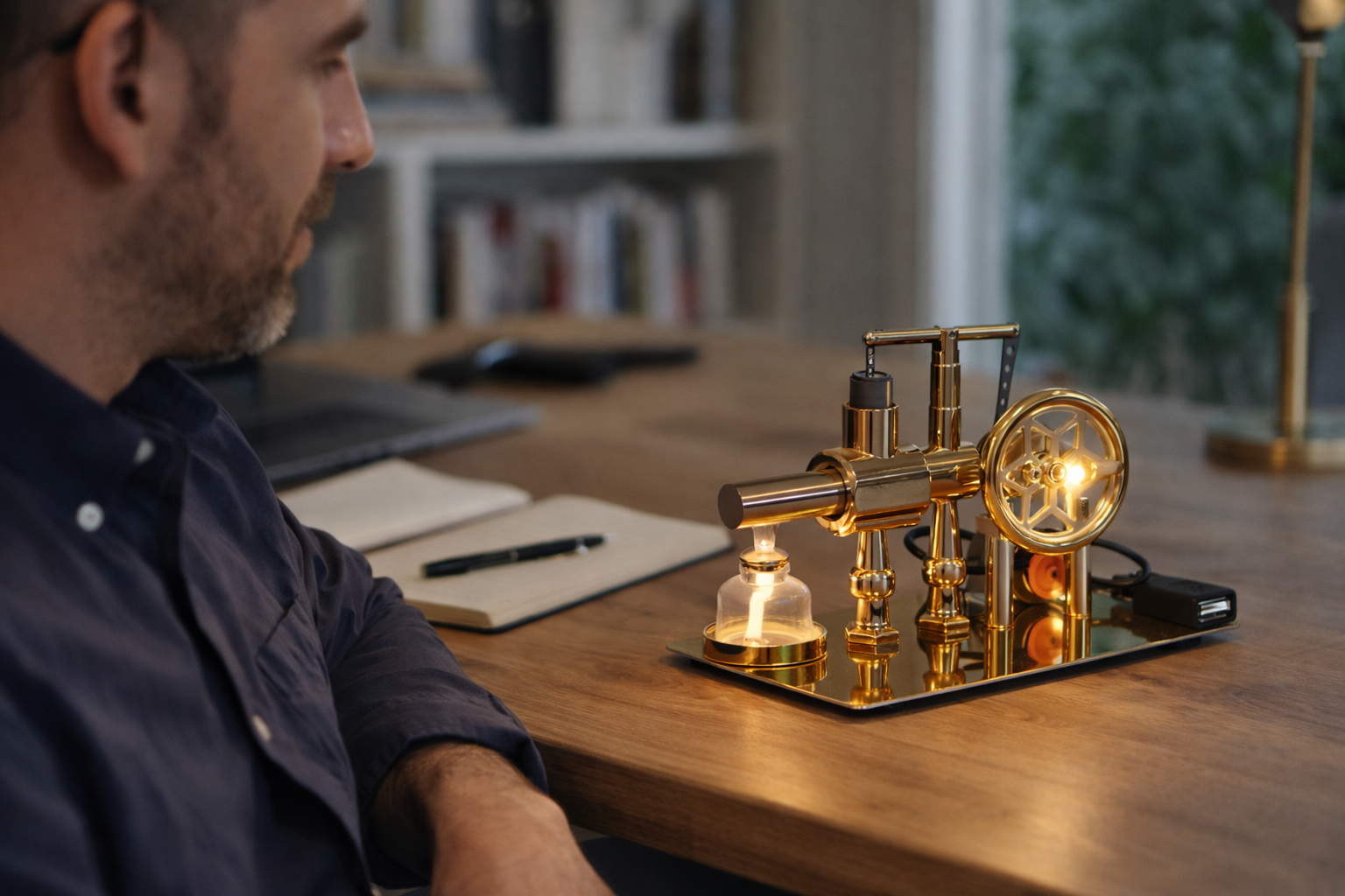 Hot Air Stirling Engine Generator with LED – Desktop Mechanical Model Kit