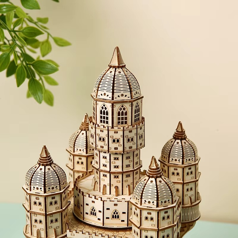 Rotating Castle Music Box — 3D Wooden Puzzle with LED & Melody