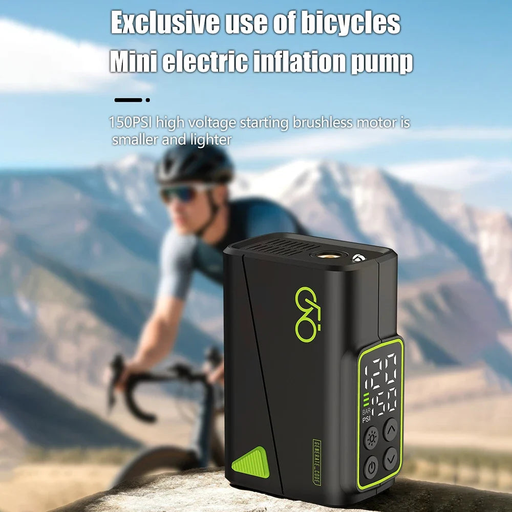 Mini Electric Bike Pump – 150PSI Portable Bicycle Tyre Inflator with Digital Display