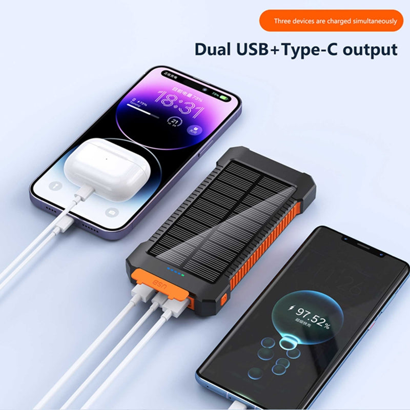 Solar Power Bank – 30,000mAh Rugged Portable Charger with LED Torch