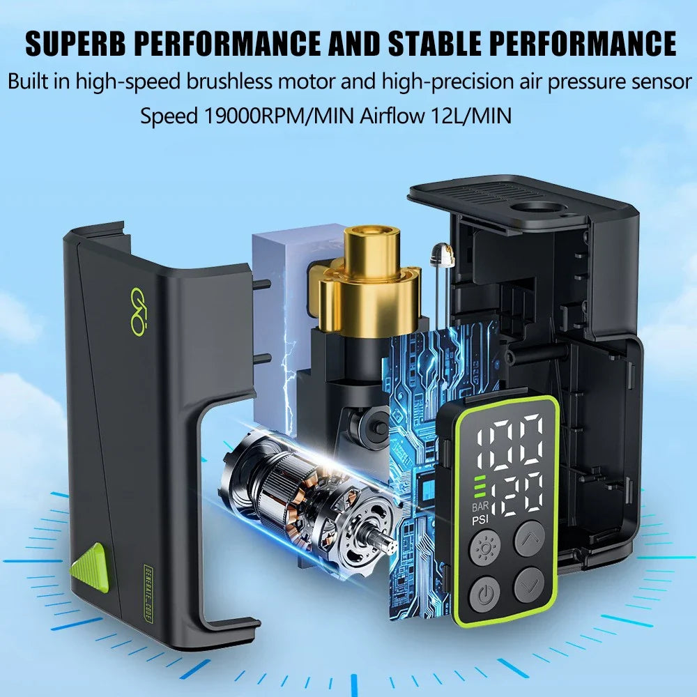 Mini Electric Bike Pump – 150PSI Portable Bicycle Tyre Inflator with Digital Display