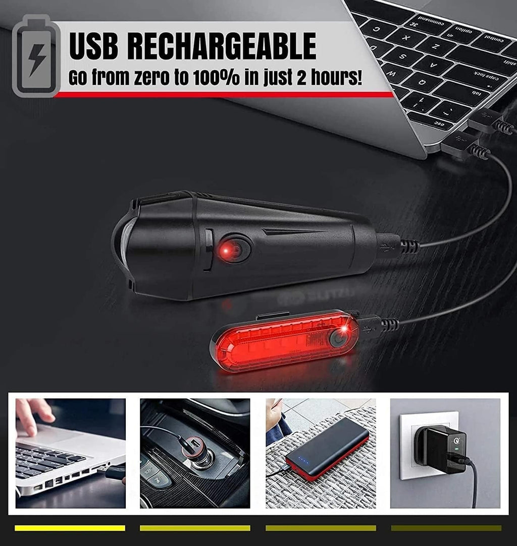 Bicycle Light Set – USB Rechargeable Front & Rear Bike Lights | IPX4 Water-Resistant