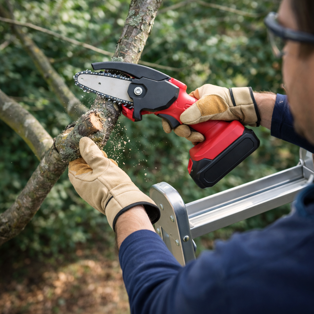 Cordless Electric Mini Chainsaw – Handheld Pruning Chainsaw for Tree Trimming & Branch Cutting.