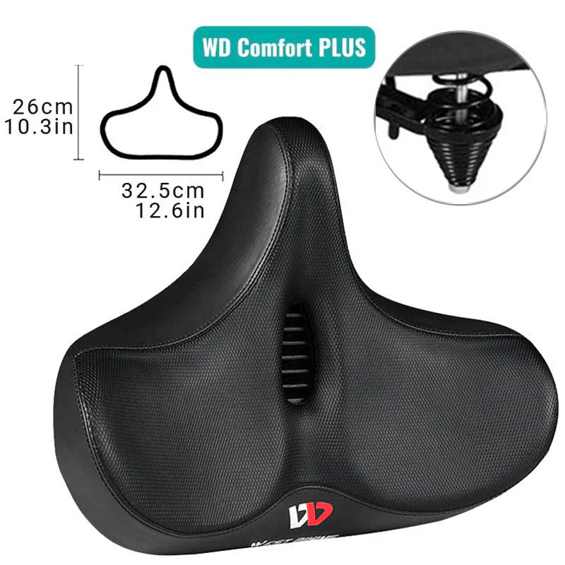 Wide Bike Seat – Comfort Bicycle Saddle with Spring Suspension & PU Leather