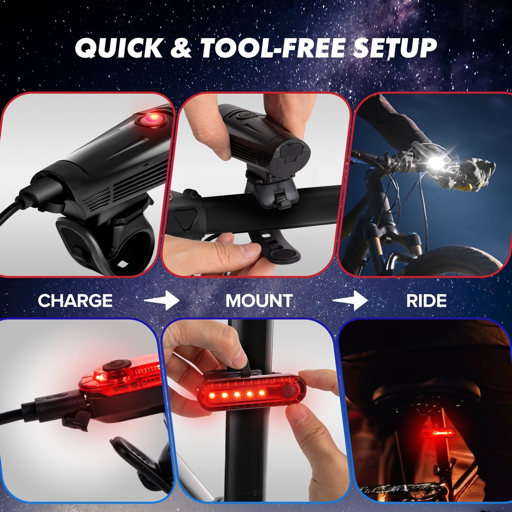 Bicycle Light Set – USB Rechargeable Front & Rear Bike Lights | IPX4 Water-Resistant