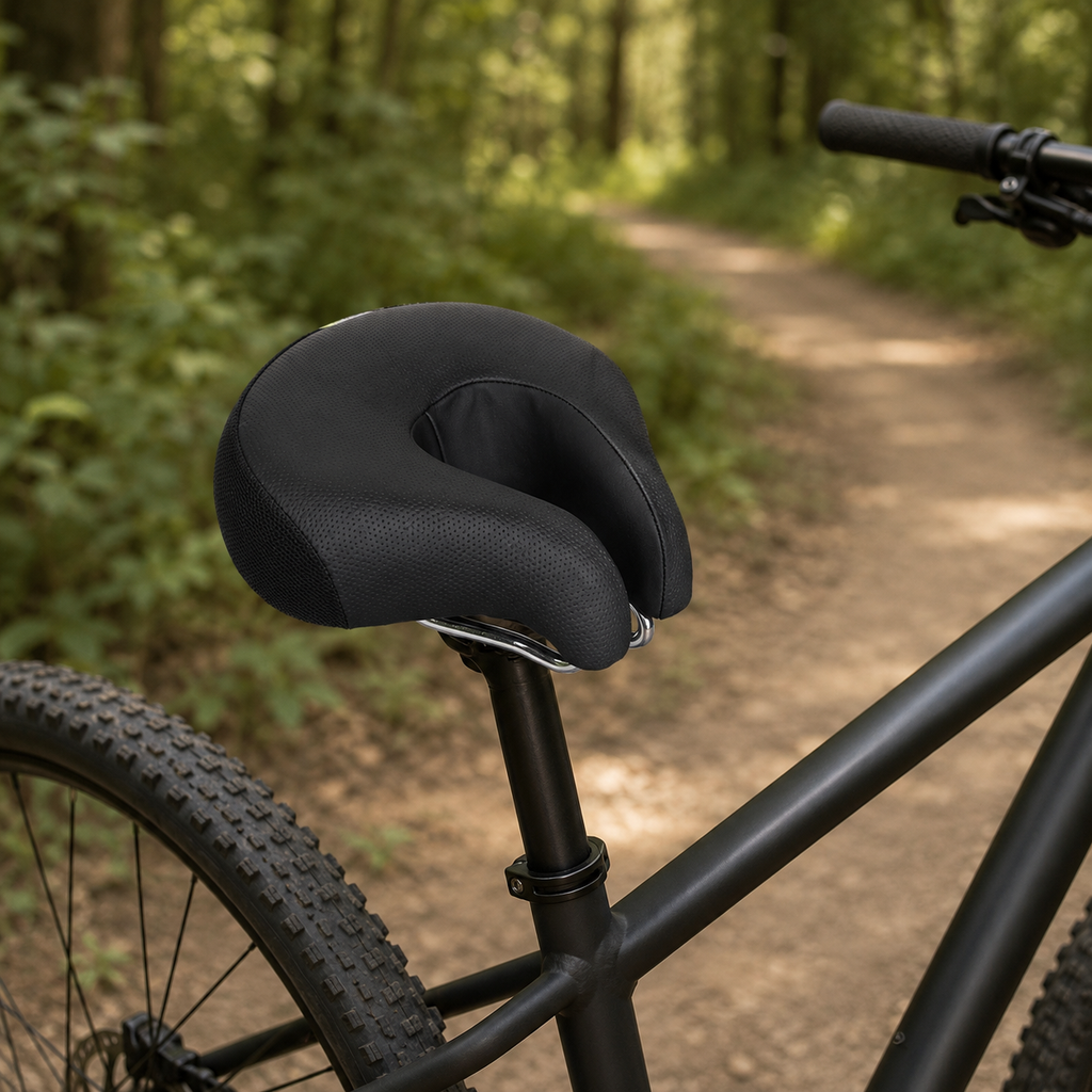 Wide Noseless Bike Saddle – Pressure-Free Padded Cycling Seat for Mountain & Road Bikes