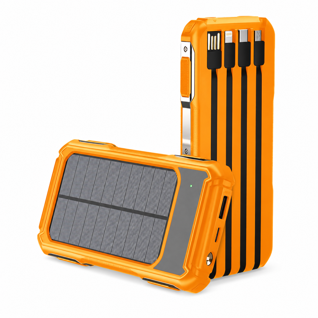 10000mAh Solar Power Bank – Waterproof Portable Charger with LED Torch, Compass & Carabiner