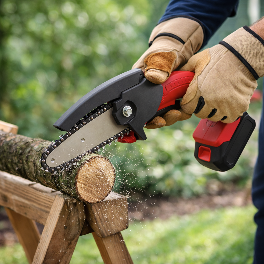 Cordless Electric Mini Chainsaw – Handheld Pruning Chainsaw for Tree Trimming & Branch Cutting.