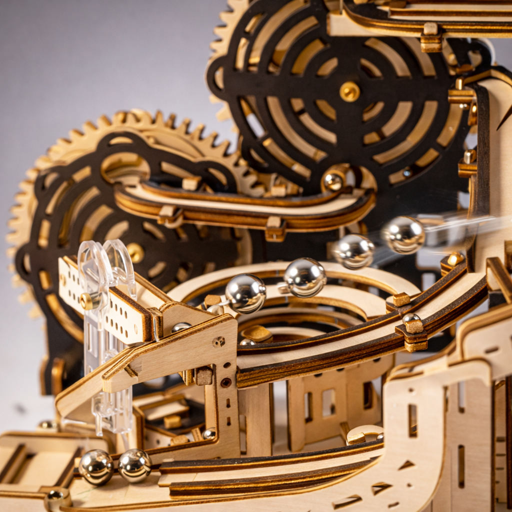 Electric Catapult Marble Run – Motorized 3D Wooden Kinetic Puzzle