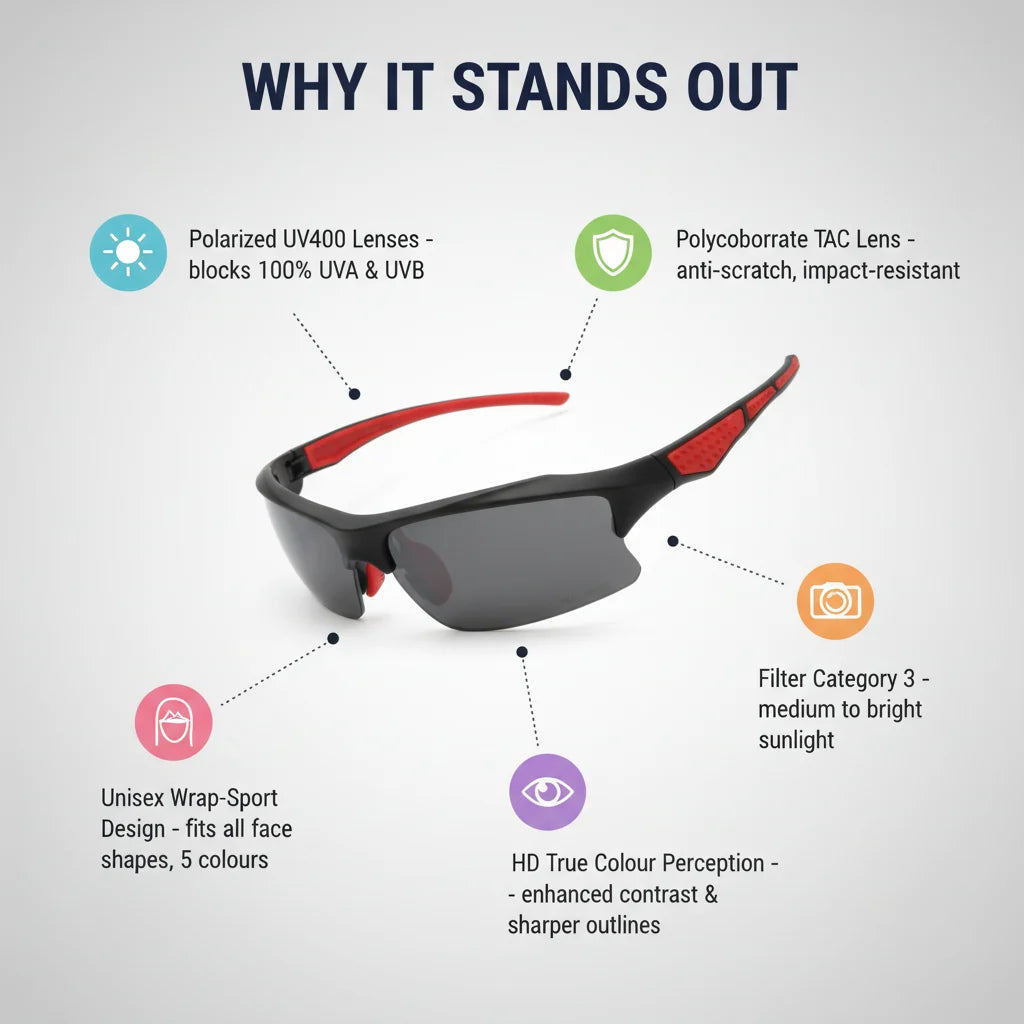 Polarised Sunglasses – UV400 Sport Sunglasses for Driving, Cycling & Fishing