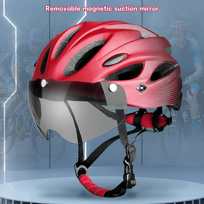 Road & Mountain Bike Helmet with Light – Lightweight Cycling Helmet with Magnetic Visor