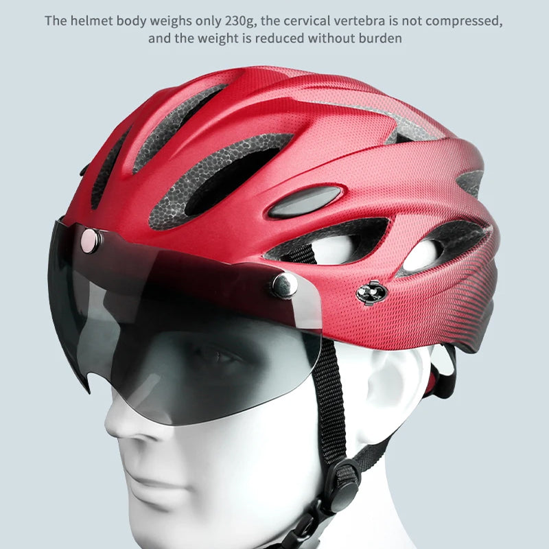 Road & Mountain Bike Helmet with Light – Lightweight Cycling Helmet with Magnetic Visor