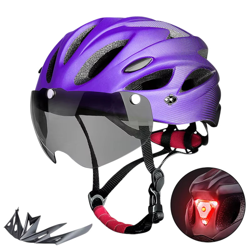 Road & Mountain Bike Helmet with Light – Lightweight Cycling Helmet with Magnetic Visor