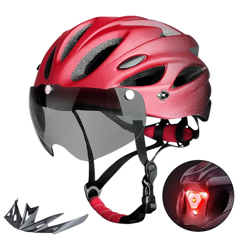 Road & Mountain Bike Helmet with Light – Lightweight Cycling Helmet with Magnetic Visor