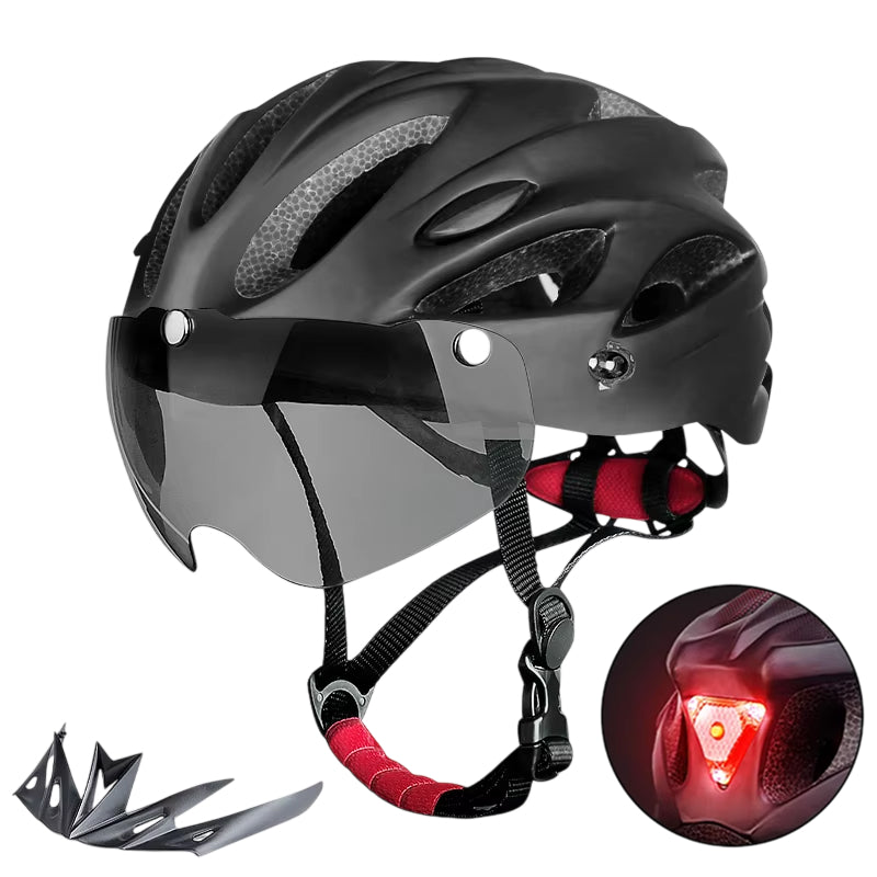 Road & Mountain Bike Helmet with Light – Lightweight Cycling Helmet with Magnetic Visor