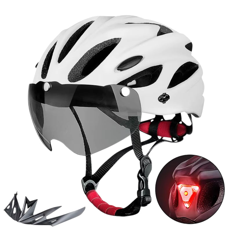 Road & Mountain Bike Helmet with Light – Lightweight Cycling Helmet with Magnetic Visor