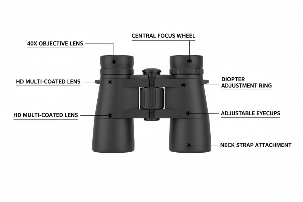 Informative – Binoculars parts labeled