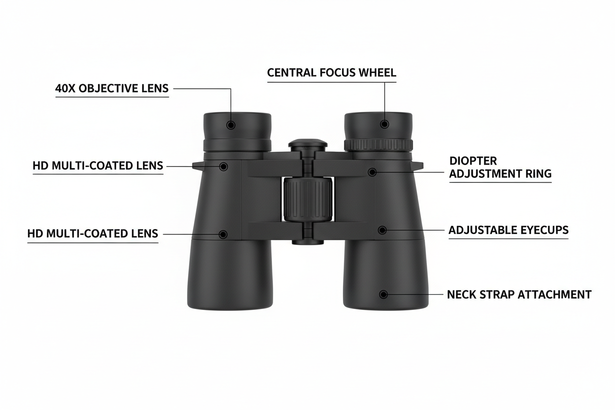 Informative – Binoculars parts labeled