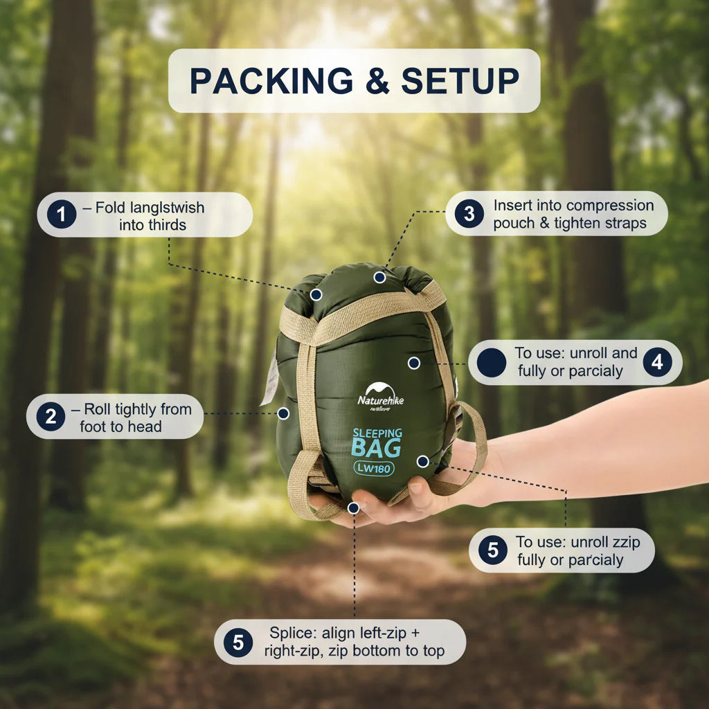 Ultralight Sleeping Bag – Compact 3-Season Camping Sleeping Bag with Compression Sack