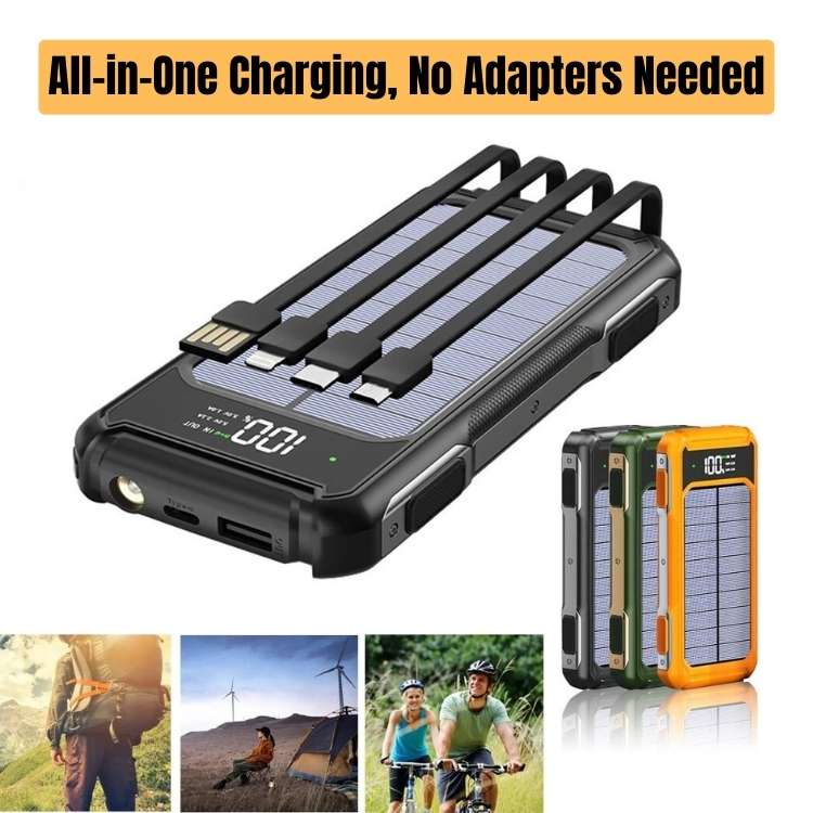 10000mAh Solar Power Bank – Waterproof Portable Charger with LED Torch, Compass & Carabiner