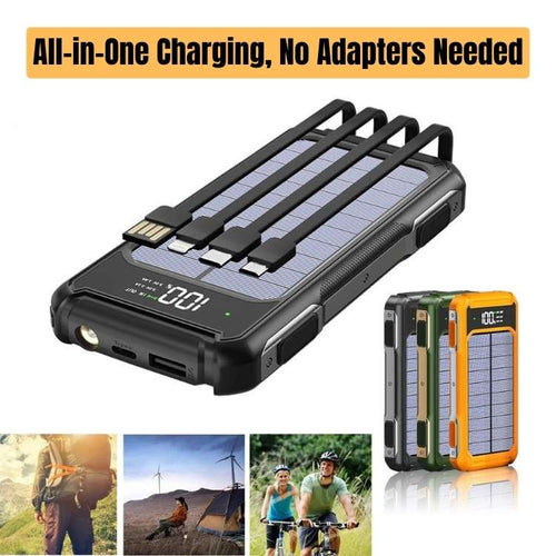 10000mAh Solar Power Bank – Waterproof Portable Charger with LED Torch, Compass & Carabiner