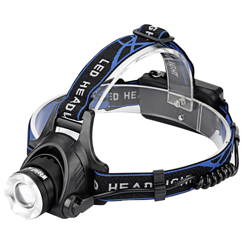 Zoomable LED Head Torch – Rechargeable Waterproof Headlamp with 18650 Batteries
