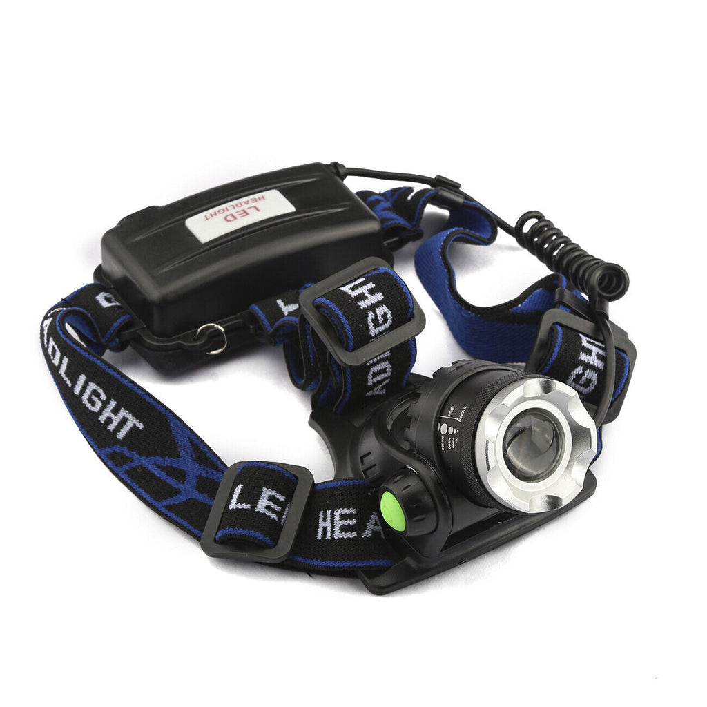 Zoomable LED Head Torch – Rechargeable Waterproof Headlamp with 18650 Batteries