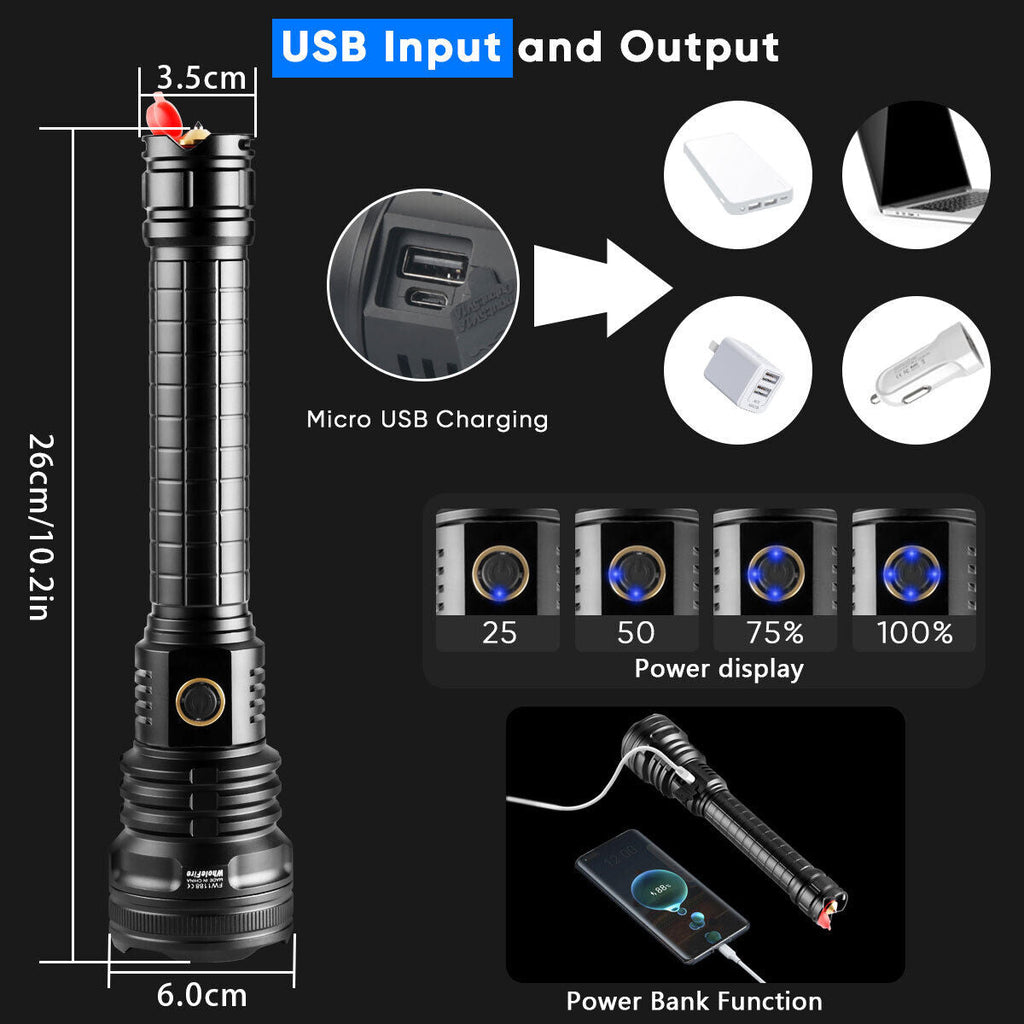 Rechargeable Torch – XHP70.2 Tactical Zoom LED Flashlight