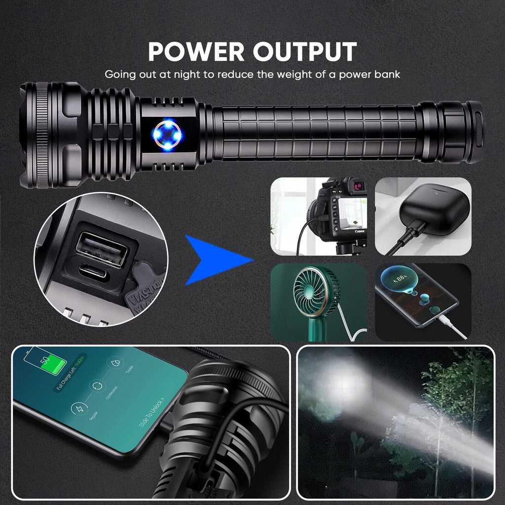 Rechargeable Torch – XHP70.2 Tactical Zoom LED Flashlight